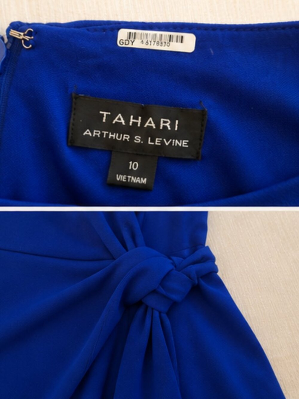 Tahari Royal Blue A-Line Dress Faux Wrap Tie Waist Sleeveless Size 10 - Picture 8 of 9